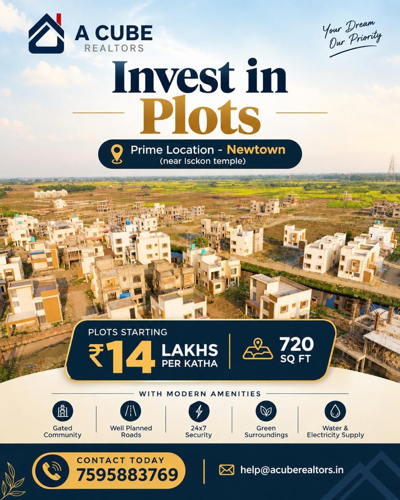 Premium plots near ISKCON temple, Newtown
